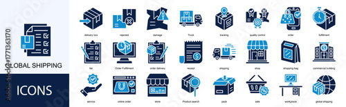 global shipping icon collection set. Containing quality control, order, fulfillment, list, Order Fulfillment icon.