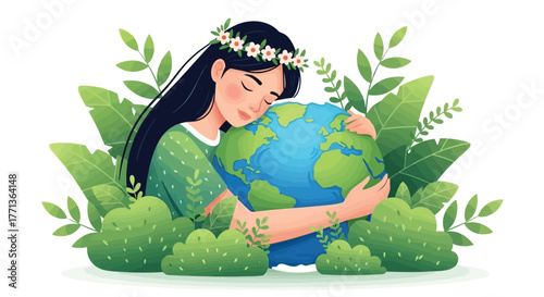 Embrace Earth A Woman's Gentle Hug Reflects Environmental Care and Sustainable Living