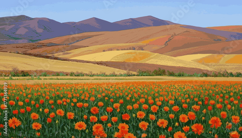 Golden Flower Field Toong Dok Som Poo Kao See Thong isolated watercolor vector illustration svg