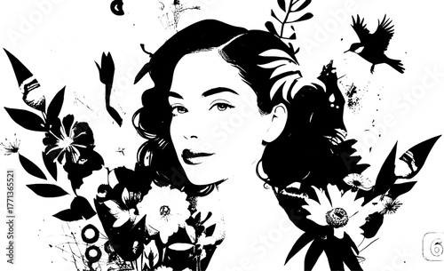 🌸 Girl with Flowers — Elegant Feminine Portrait Illustration with Floral Beauty and Soft Aesthetic