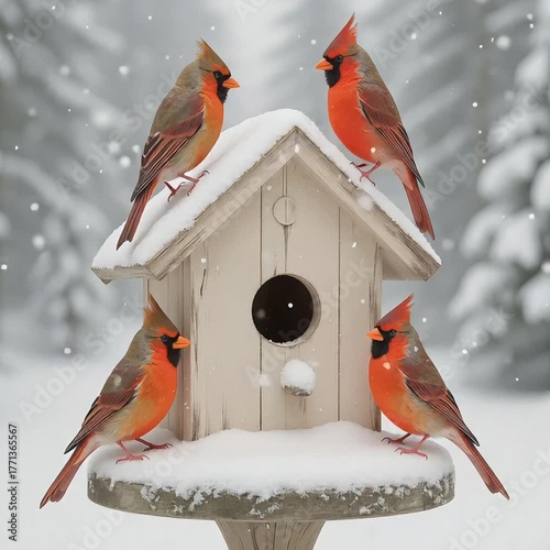 A vibrant red cardinal perched on a snowy branch shows the beauty of winter wildlife