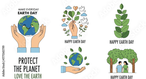 Celebrate Earth Day with Various Illustrations Protect the Planet and Love the Earth Concepts