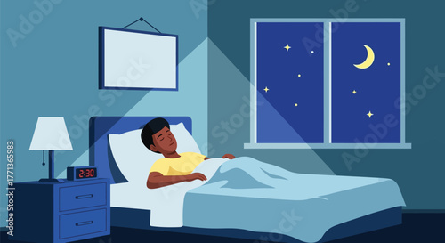 Man sleeping bedroom night sleep bedtime rest dream relaxation moon
