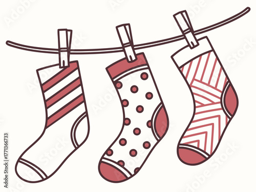 Christmas Stockings Hanging on Rope