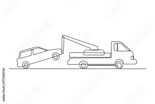 Simple continuous line of Towing on action. Simple line, creativity, vector.