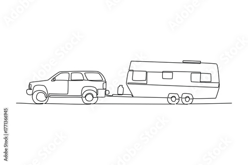 Simple continuous line of Towing on action. Simple line, creativity, vector.