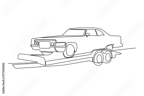 Simple continuous line of Towing on action. Simple line, creativity, vector.