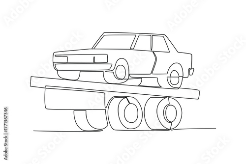 Simple continuous line of Towing on action. Simple line, creativity, vector.