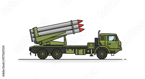 A missile launcher mounted on a military vehicle
