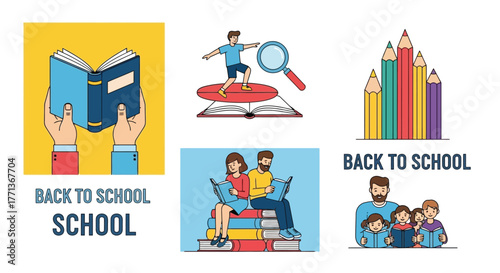 Back to School Icons Illustrations of Education, Learning, and Family Activities