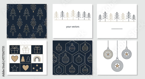 Festive Holiday Design Elements Christmas Trees, Ornaments, and Gift Boxes for Seasonal Graphics