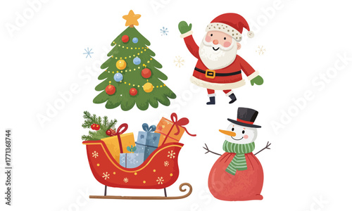 Cute Christmas Illustrations Collection – Santa Claus, Snowman, Reindeer, Christmas Trees, Gifts & Holiday Decorations