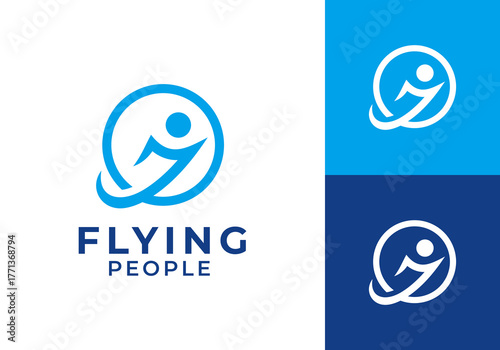 flying people logo. successful health fit vector design concept