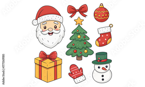 Cute Christmas Illustrations Collection – Santa Claus, Snowman, Reindeer, Christmas Trees, Gifts & Holiday Decorations