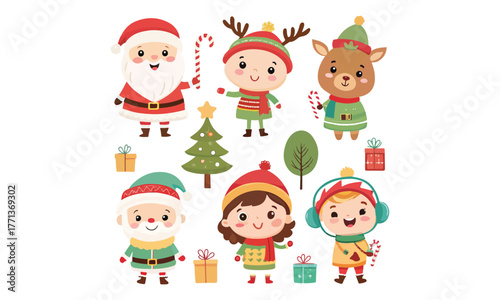 Cute Christmas Illustrations Collection – Santa Claus, Snowman, Reindeer, Christmas Trees, Gifts & Holiday Decorations