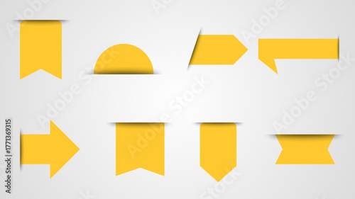  discount sticker set. Wavy edge promo yellow badges. Star burst shape tags for price. Blank sale stickers. Simple silhouette. Flat vintage labels. Vector Graphic illustration	