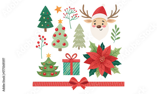 Cute Christmas Illustrations Collection – Santa Claus, Snowman, Reindeer, Christmas Trees, Gifts & Holiday Decorations
