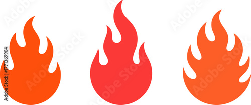 Three stylized flames in orange and red fire heat