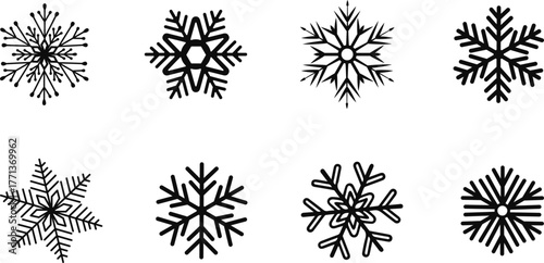 Snowflake Christmas Icon Vector Set, Winter Holiday Decorative Snowflakes Collection, Frost and Ice Symbol Illustration
