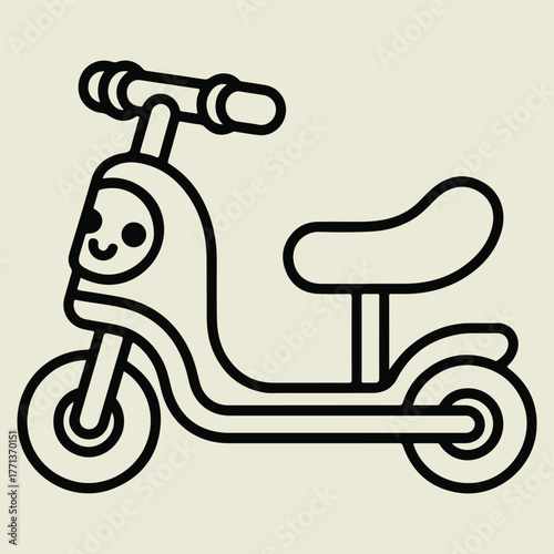 Simple cartoon drawing of a cute scooter with a happy face on a light background