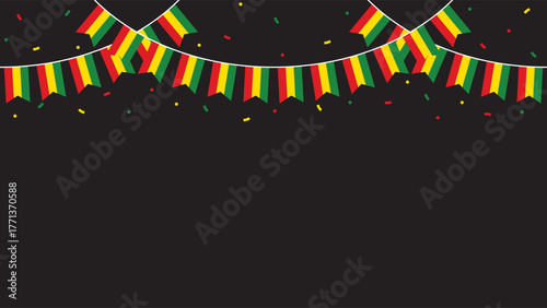 Red, yellow and green colored party bunting as the colors of the Black History Month flag. Flat design illustration.	
