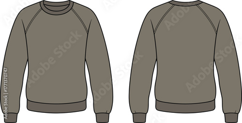 Front and back view blank sweatshirt mockup, unisex casual apparel template, long sleeve crewneck jumper design, isolated vector garment illustration