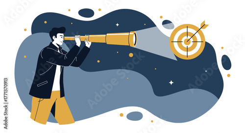A Person Aims At A Target Using A Telescope To Achieve Business Objectives Successfully