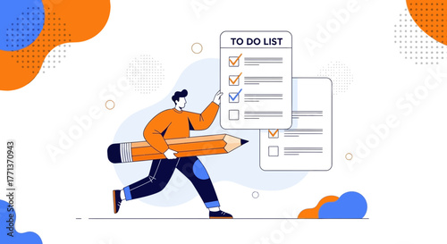 A Person Organizing Tasks And Scheduling Plans With A Large Pencil And Checklists