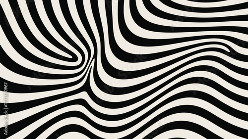 Black and white wavy lines creating an abstract pattern optical illusion background design element art 100