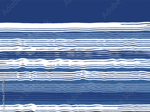 Hand drawn flowing brush lines abstract minimal waves current pattern in traditional indigo and white, Japanese simplicity wood carving, block print texture background, ocean-like graphic for textile,