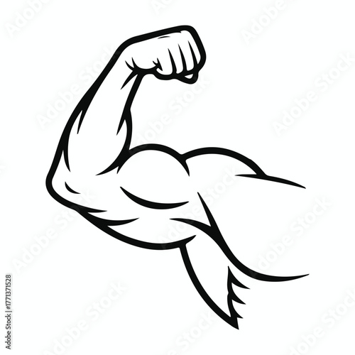 Strong bicep muscle flexing arm showing strength and power in a stylized line drawing