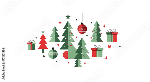 Festive Holiday Christmas Trees and Gifts in a Modern Flat Design for Seasonal Greetings