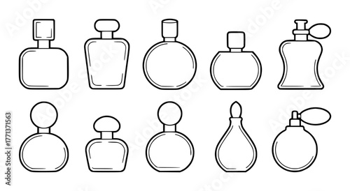 Collection of Outline Perfume Bottles in Various Shapes and Sizes
