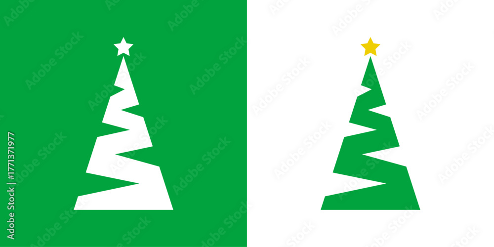 Logo con árbol de navidad con forma de triángulo con forma de zigzag y estrella para tarjetas y felicitaciones de Navidad
