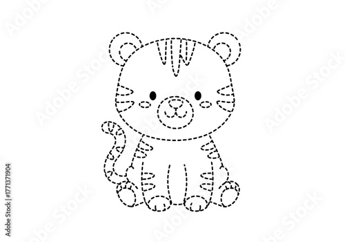 Dottodot outline drawing of a sitting cute cartoon tiger cub