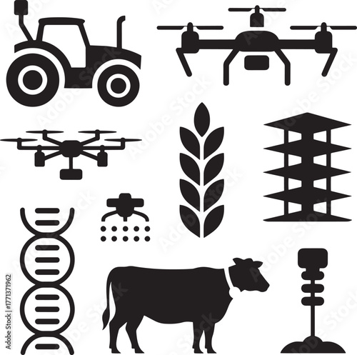 Tractor drone wheat dna sprayer cow structure vector