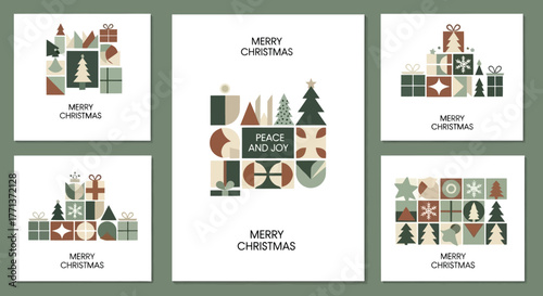 Geometric Merry Christmas Card Set Modern Festive Greetings for the Holiday Season