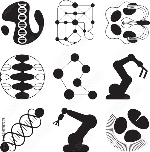 Abstract scientific and technological icons helix molecule