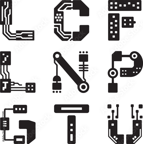 Circuit board letters and symbols abstract design vector