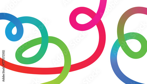 Colorful abstract swirling ribbons with gradient colors on white background curve loop