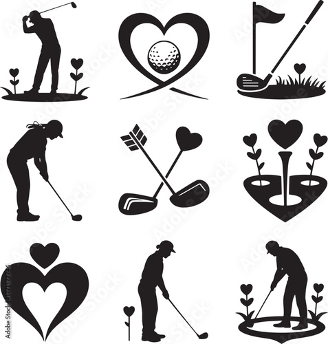 Golfers hearts clubs flag ball arrows vector
