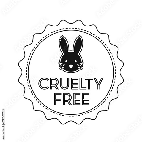 Cruelty free label with bunny icon in minimalist black design  