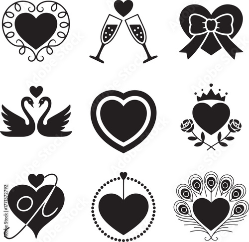 Heart designs with decorative elements love romance