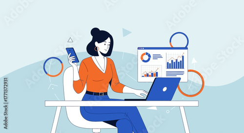 Businesswoman Analyzing Financial Data, Employing Technology, Making Strategic Decisions