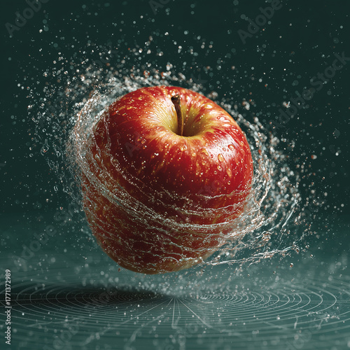 Single apple descending through air, visual metaphor for Newton?s gravity law and scientific curiosity