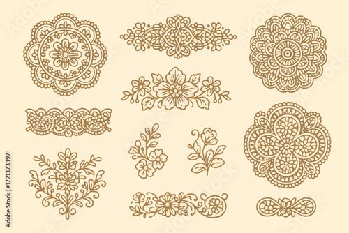 繊細なレース模様のイラストセット