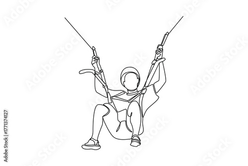 Simple continuous line of paragliding activity. Simple line, creativity, vector.