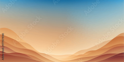 Golden hour nature view of the desert landscape with sand dunes and distant mountains under an orange sunset sky