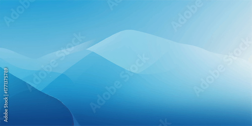 Abstract blue background with ocean waves below a sky and clouds, illustrating a cold winter landscape