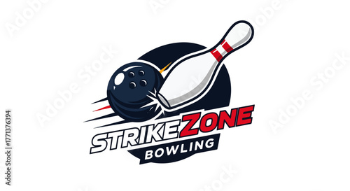 Bowling Logo Vector – Sport Club Emblem and Recreation Label Design - Bowling Label Vector – Ball and Pins Logo for Bowling Center
